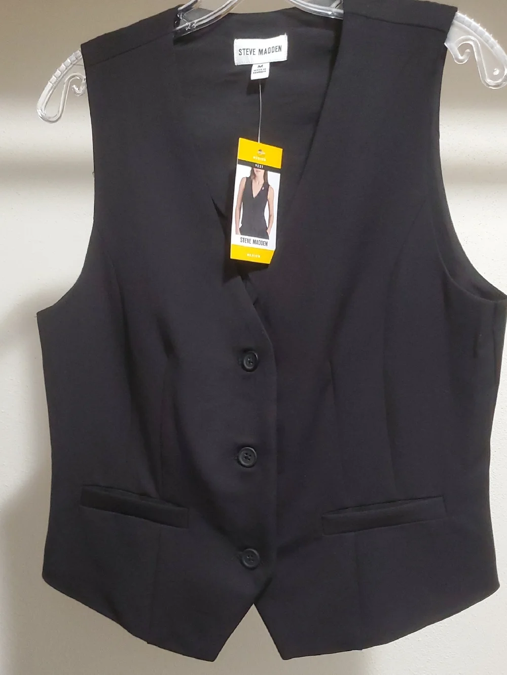 NWT Steve Madden Black Tailored Button-Front Vest Size Medium - Picture 2 of 6